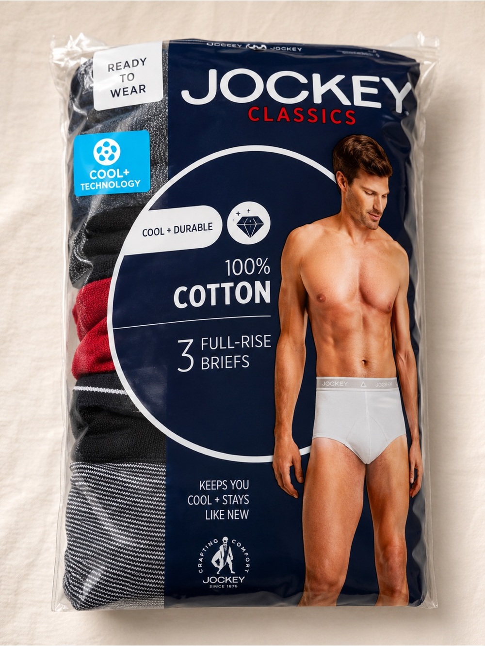 Jockey Classics 3-Pack Full-Rise Briefs - Black, Red, Gray